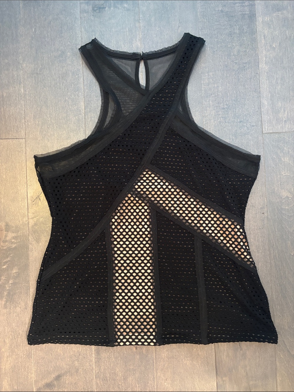 BCBGMaxAzria Black Mesh Panel Racerback Tank